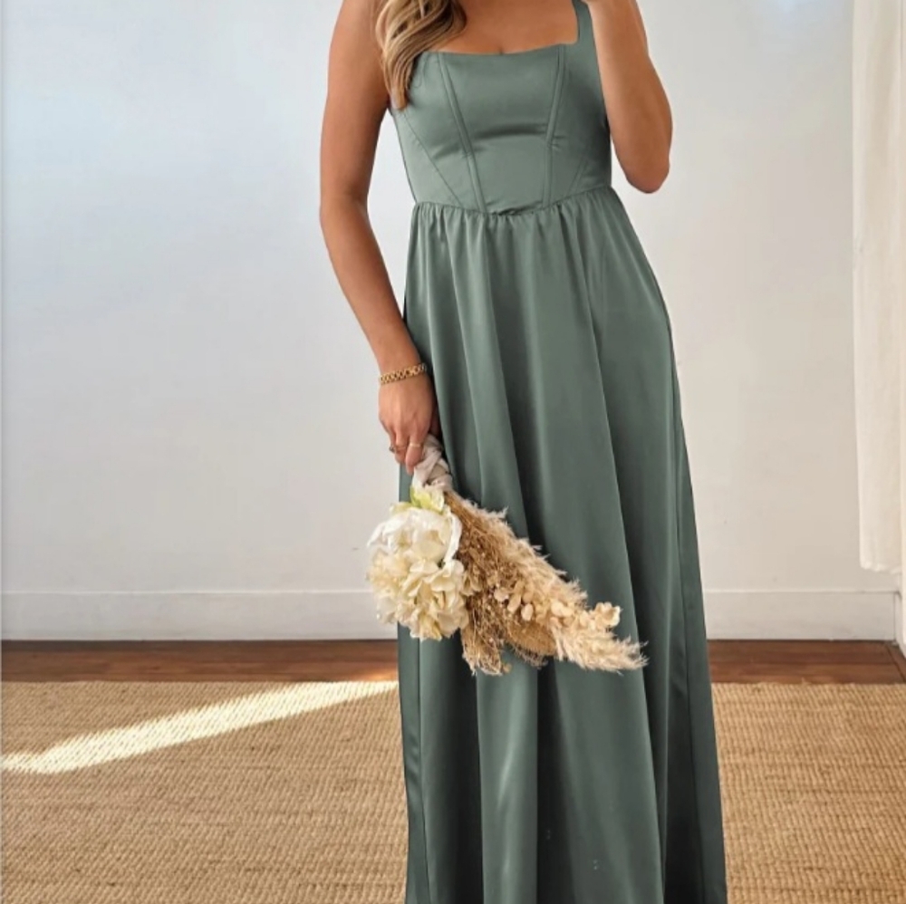 Show Me Your MuMu Deep Sage Luxe Satin Nina Maxi Dress